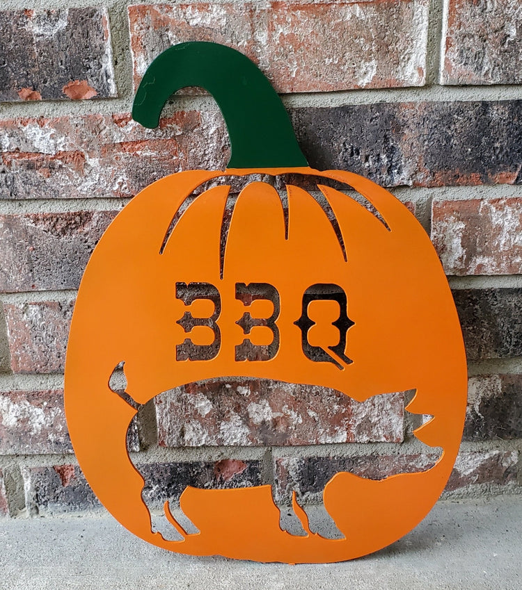 Pumpkin metal art with bbq pig - Hunsaker Vortex Smokers