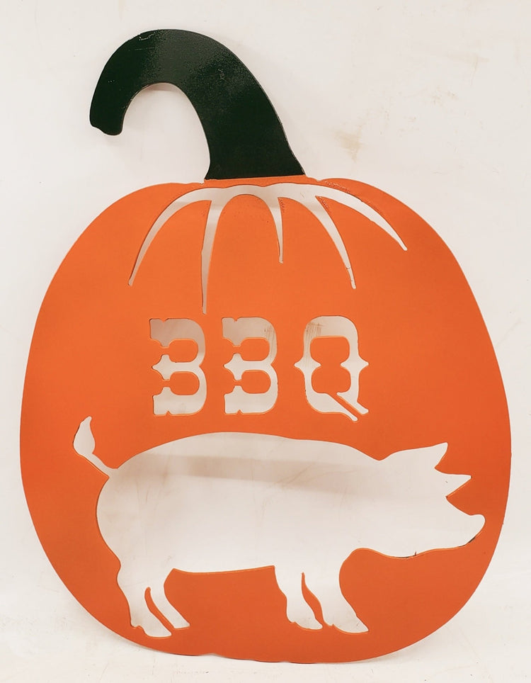 Pumpkin metal art with bbq pig - Hunsaker Vortex Smokers